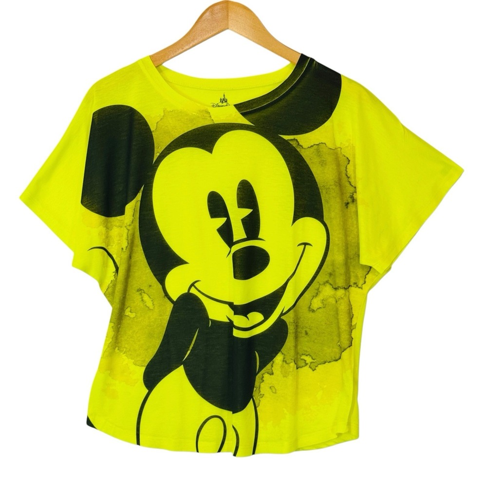 Disney Parks Mickey Mouse Oversized Dolman Top Womens L Neon Yellow Graphic Tee